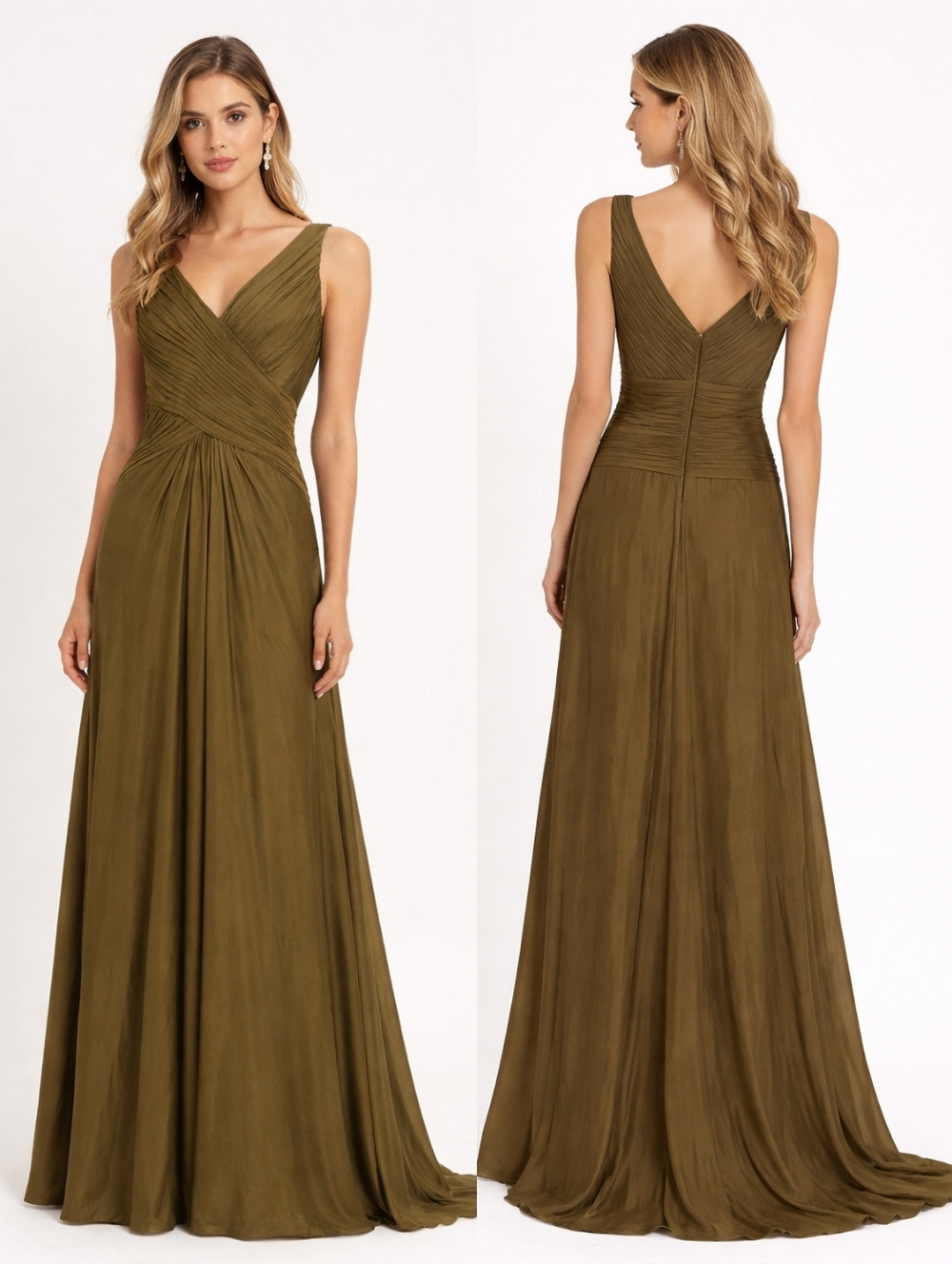 Tadashi Shoji Brown Silk Draped Front Maxi Gown